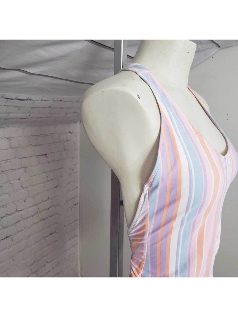 Skinny Dip Striped One Piece Cheeky Racerback Bathing Suit Swim Swimsuit - Picture 3 of 7